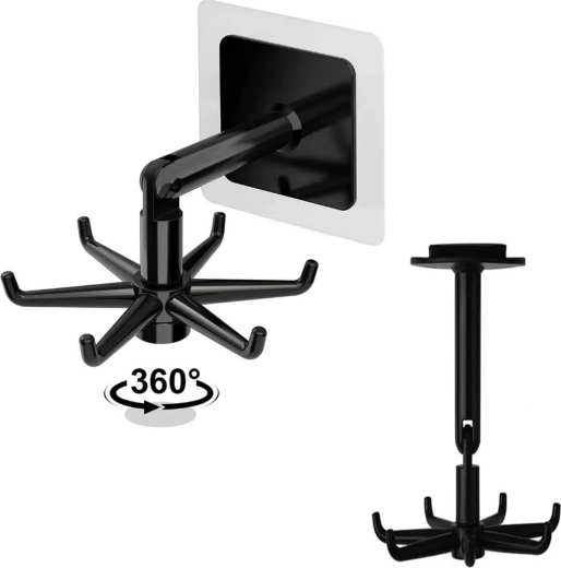 Crochet de cuisine rotatif autocollant noir