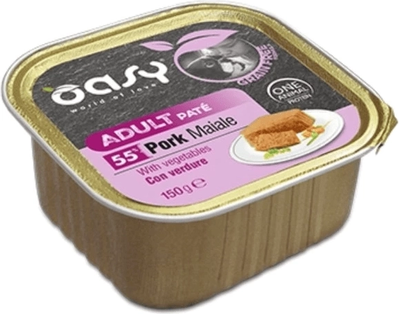 Oasy Pastete ohne Getreide für erwachsene Hunde, Schwein mit Gemüse 150 g