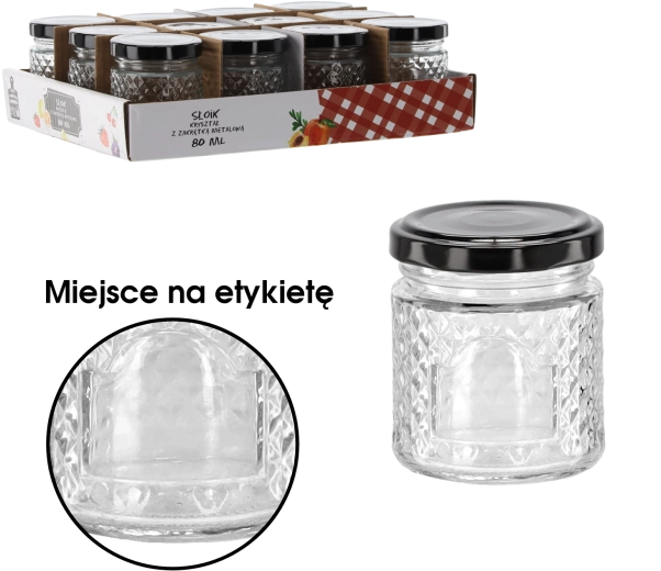 Bocal en verre 80 ml avec couvercle métallique noir