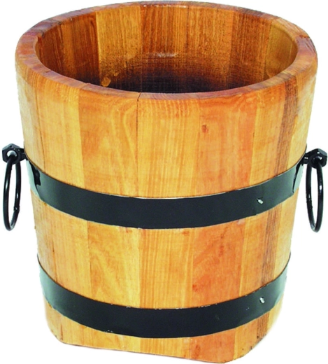 Jardinière en bois 30 × 30 cm avec cerclages métalliques