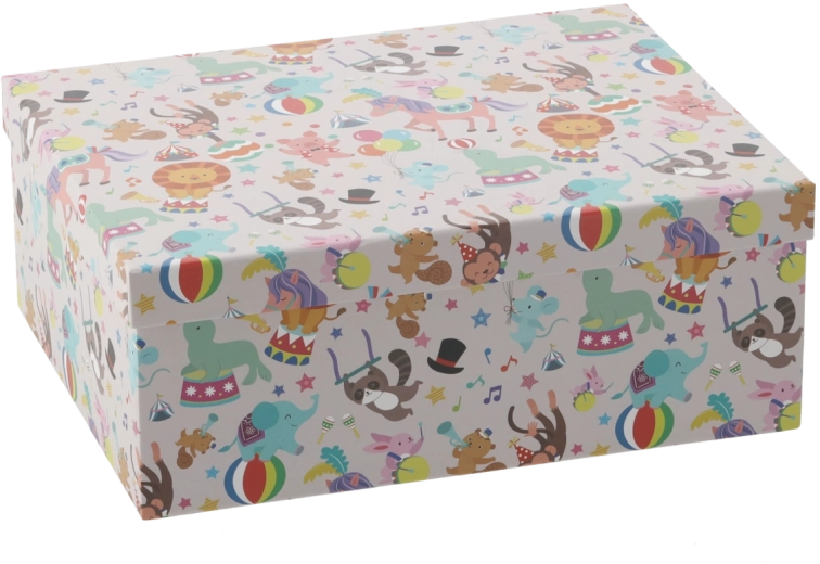 Geschenkbox mit Motiv bunter Tiere 33,4 × 26,6 × 12,9 cm - 1 Stück