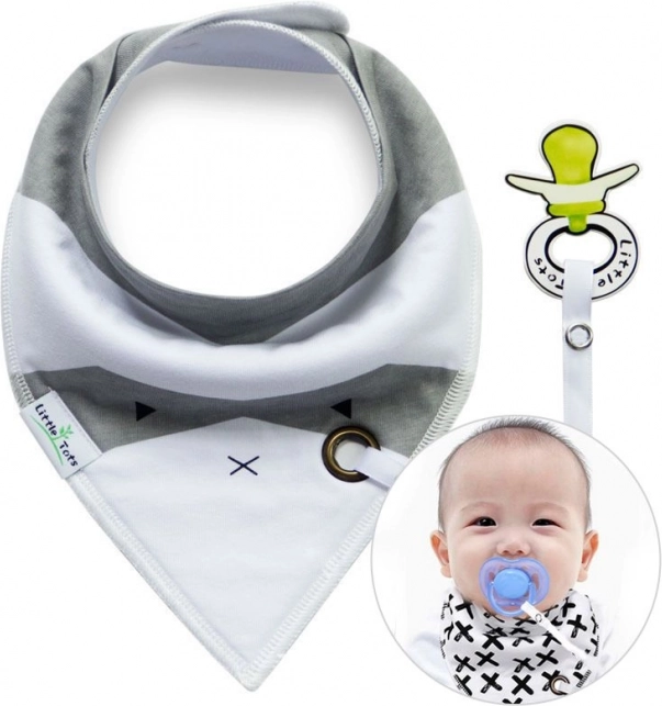 Halstuch/Latz mit Schnullerhalter – weiß und grau