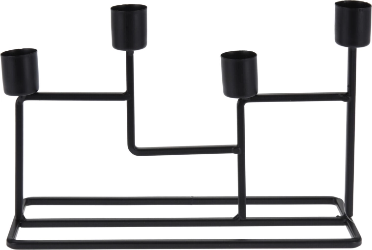 Metal four-arm candlestick, black, 24.5 × 8 × 16 cm