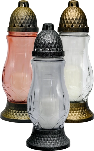 Grave glass candle lantern 28 cm – paraffin, assorted colors