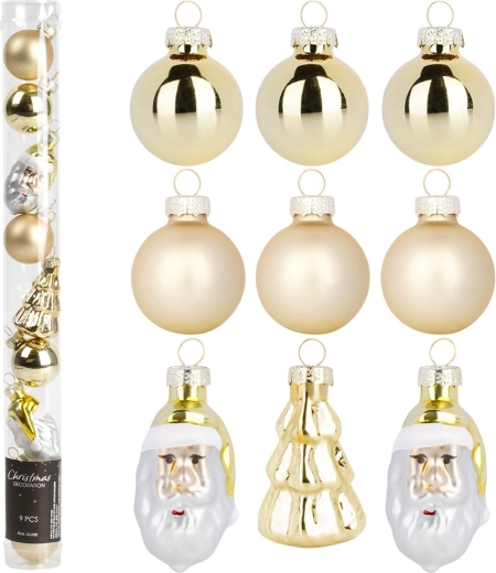 Gold shatterproof Christmas ornaments 3 cm and 5 cm, set of 9 pcs