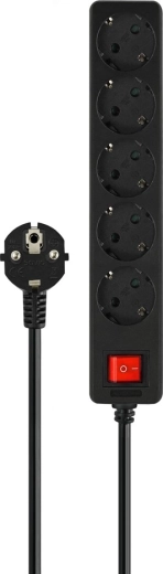 Surge-protected extension strip with 5 Schuko sockets and 5 m cable