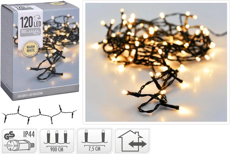 Outdoor Christmas light string 9 m 120 LEDs warm white