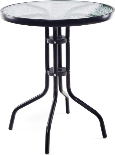 table de jardin ronde avec plateau en verre 60 cm – métal noir