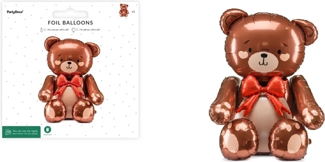 Standing foil balloon Teddy Bear with red bow 75 × 84 cm