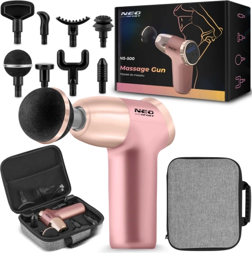 Massagepistool met 8 opzetstukken NEO SPORT NS-500 roze