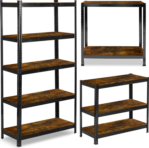 Metal shelving unit 180 × 90 × 40 cm, black, wood-look Humberg