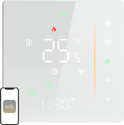 Thermostat Wi‑Fi Moes pour chauffage électrique au sol, blanc
