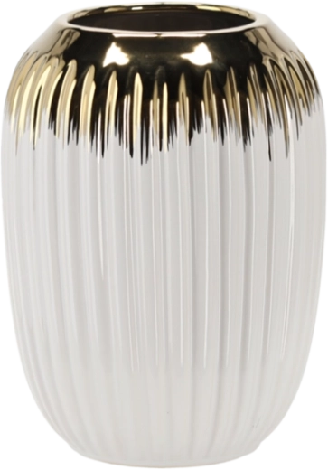 Keramikvase 15 × 15 × 20 cm weiß‑gold