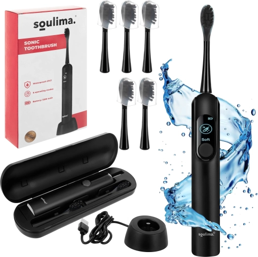 Soulima X800 sonic electric toothbrush black with inductive charging and 6 brush heads