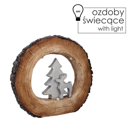 Figurine LED de Noël – sapin et renne sur tronc 38 × 7 × 34 cm