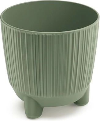 Cache-pot en plastique avec pieds, vert terre, diamètre 10,7 cm