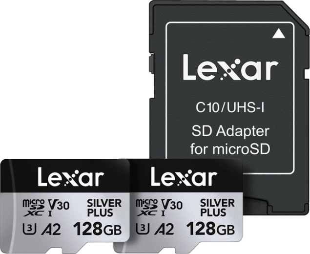 Ensemble de 2 cartes mémoire LEXAR High-Performance Silver Plus microSDXC 128 Go + adaptateur
