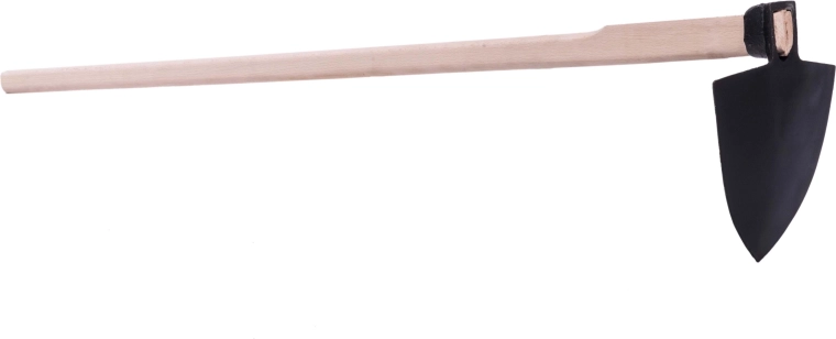 Gesmede middelgrote hak met houten steel 130 cm