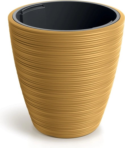 Vena Round flower pot 39 cm mustard with inner insert