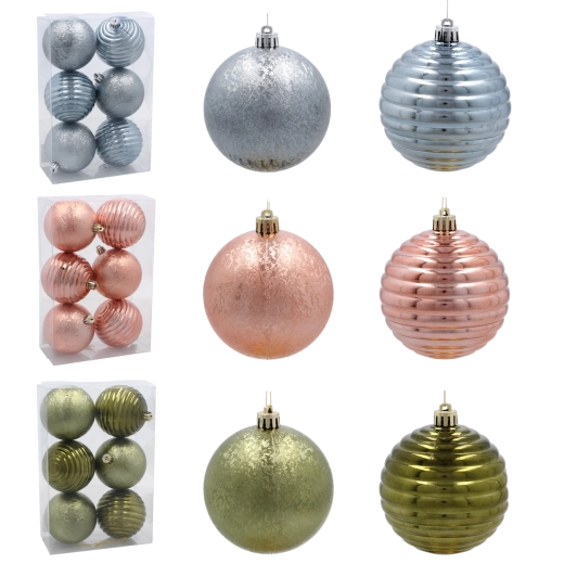 Set de boules de Noël 8 cm – olive, cuivrée et graphite (6 pièces)
