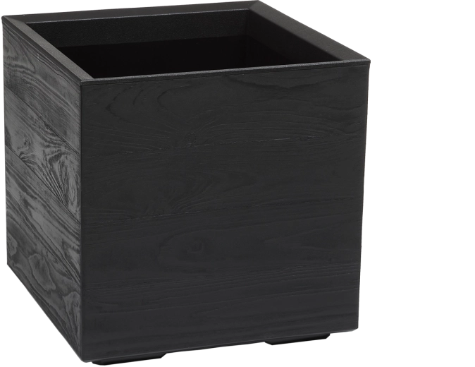 Bloempot Lamela Karo van gerecycled plastic, zwart, 40 × 40 × 40 cm
