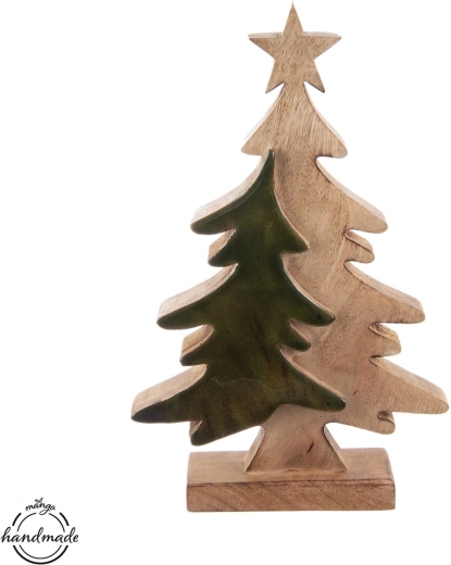 Wooden freestanding Christmas tree decoration with a green silhouette and star