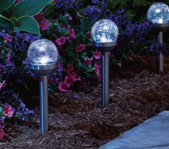 Zonnes tuinlamp bol 6 cm met wisselende kleuren, roestvrij staal/glas, IP44