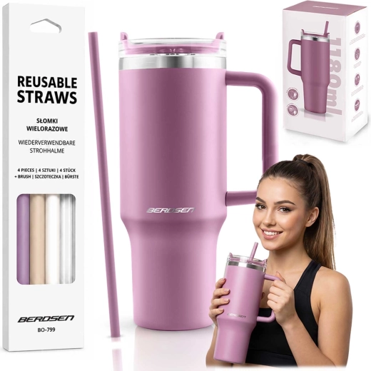 Berdsen gobelet isotherme sous vide 1180 ml avec jeu de pailles, rose