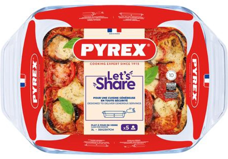 Glass roasting dish with handles PYREX 35 × 23 cm, 3 l made of borosilicate glass