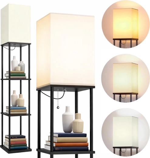 Lampadaire Renew Force avec étagères 160 cm (3 étagères, LED E27 avec 3 couleurs de lumière)