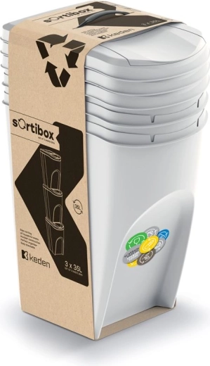 Set aus 3 Behältern für die Mülltrennung SORTIBOX 3×35 l, aschgrau