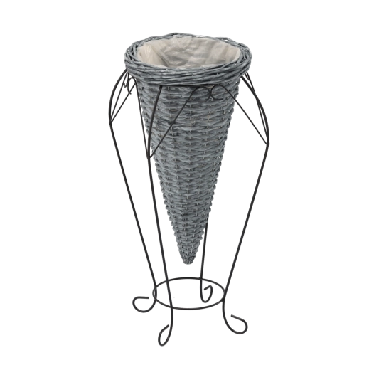 Grijze rieten plantenpot-omhulsel op pootjes 58 cm