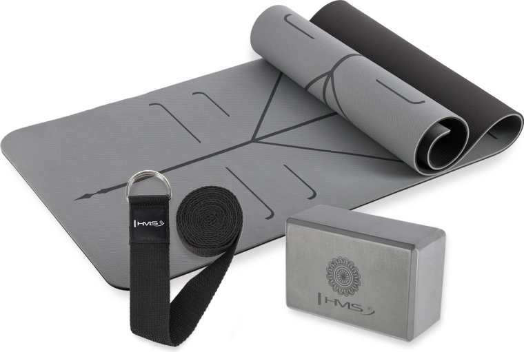 Gray HMS Yoga Set – Mat, Block, and Strap