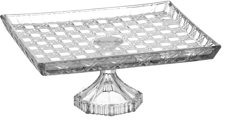 Glazen rechthoekige serveerschaal op voet 24,5 × 21 × 10 cm