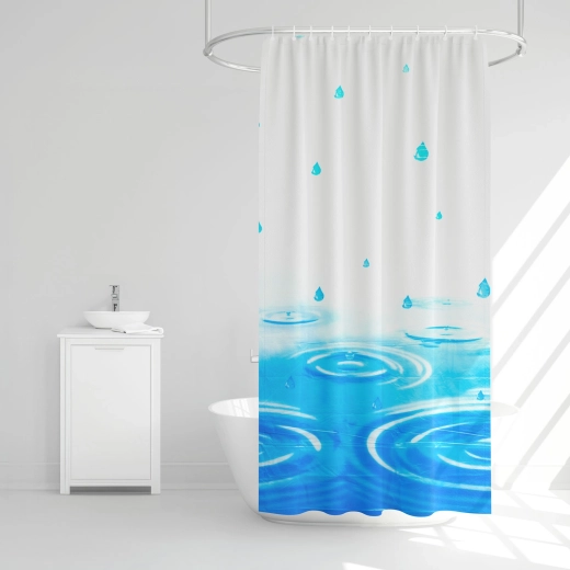 Shower Curtain with Raindrop, Spring or Checkered Pattern - 1 Piece