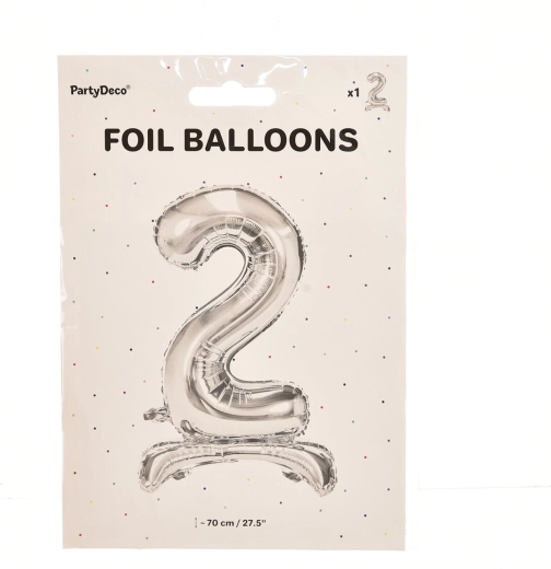 Folieballon cijfer 2 staand zilver 70 cm