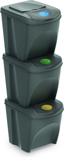 Set aus 3 Sortibox-Behältern für Mülltrennung, Farbton Steingrau, 3×25 l