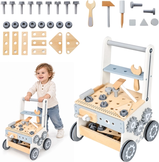 Établi d’atelier en bois pour enfants avec chariot de marche et outils ECOTOYS