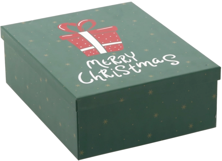 Weihnachtsgeschenkbox grün mit Aufschrift „MERRY CHRISTMAS“ – 1 Stück