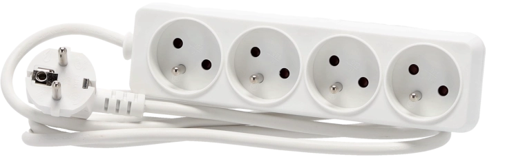 Surge-protected power strip with 4 sockets, 1.5 m, white