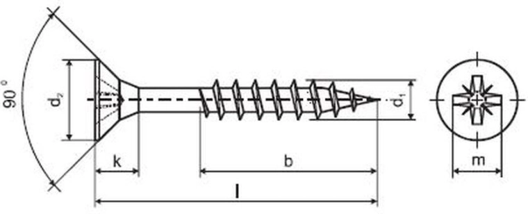 Universele schroef met deels schroefdraad 5,0 × 90 mm, verzinkt, 200 stuks