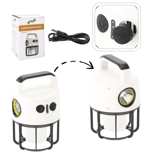 Rechargeable camping LED lamp with power bank and spotlight