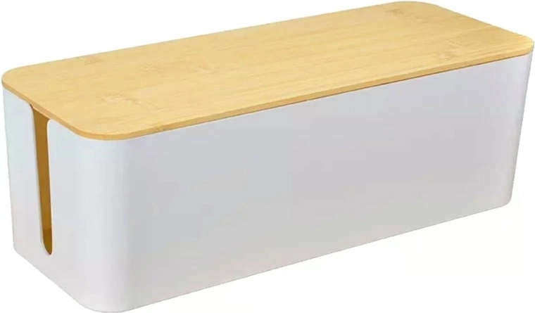 Organisateur de câbles au design blanc et brun
