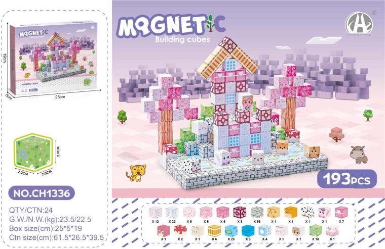 Set of 3D magnetic blocks for children, 193 pcs