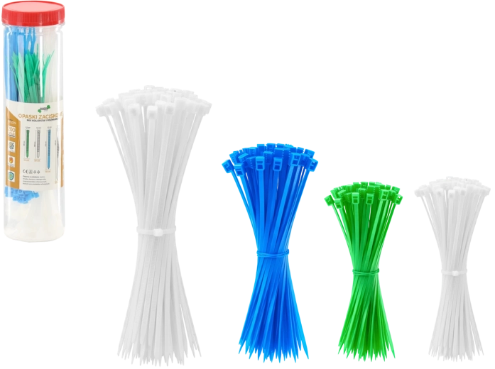 Set of cable ties in a tube, 200 pcs – mixed sizes and colors