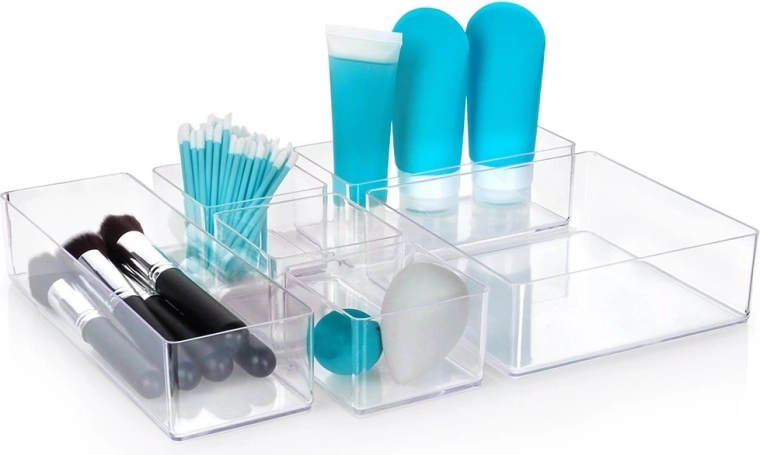 Organiseur cosmétique transparent en acrylique, lot de 6 pièces
