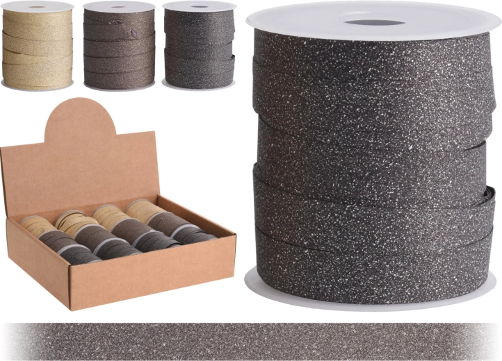 Glitter tying ribbon 10 m × 1 cm – brown and gold mix