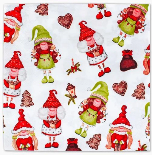 Kerst papieren servetten met elfenmotief 33 × 33 cm, 3-laags, 20 stuks TORO