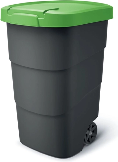 Garden waste container with wheels 90 l WHEELER, anthracite with green lid