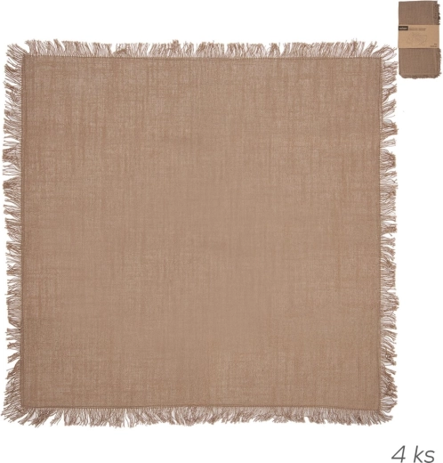 Cotton napkins in a natural brown shade with fringes 45 × 45 cm, set of 4